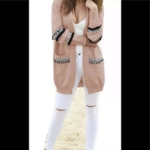 BTFBM open cardigan Pink/Black SzS pompom trim NWT